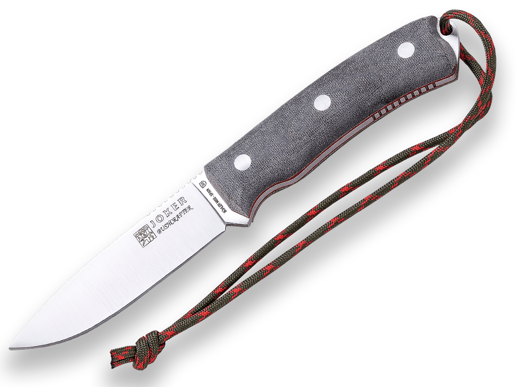 E-shop JOKER CV120 BUSHCRAFTER outdoorový nôž 10,5 cm, šedá, Micarta, kožené puzdro, paracord