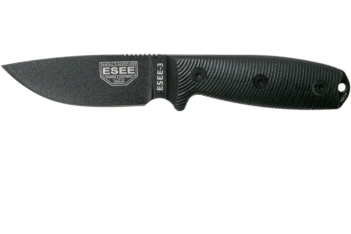 E-shop ESEE 3PMB-001 Model 3 taktický outdoorový nôž 8,8 cm, čierna, G10, puzdro Kydex