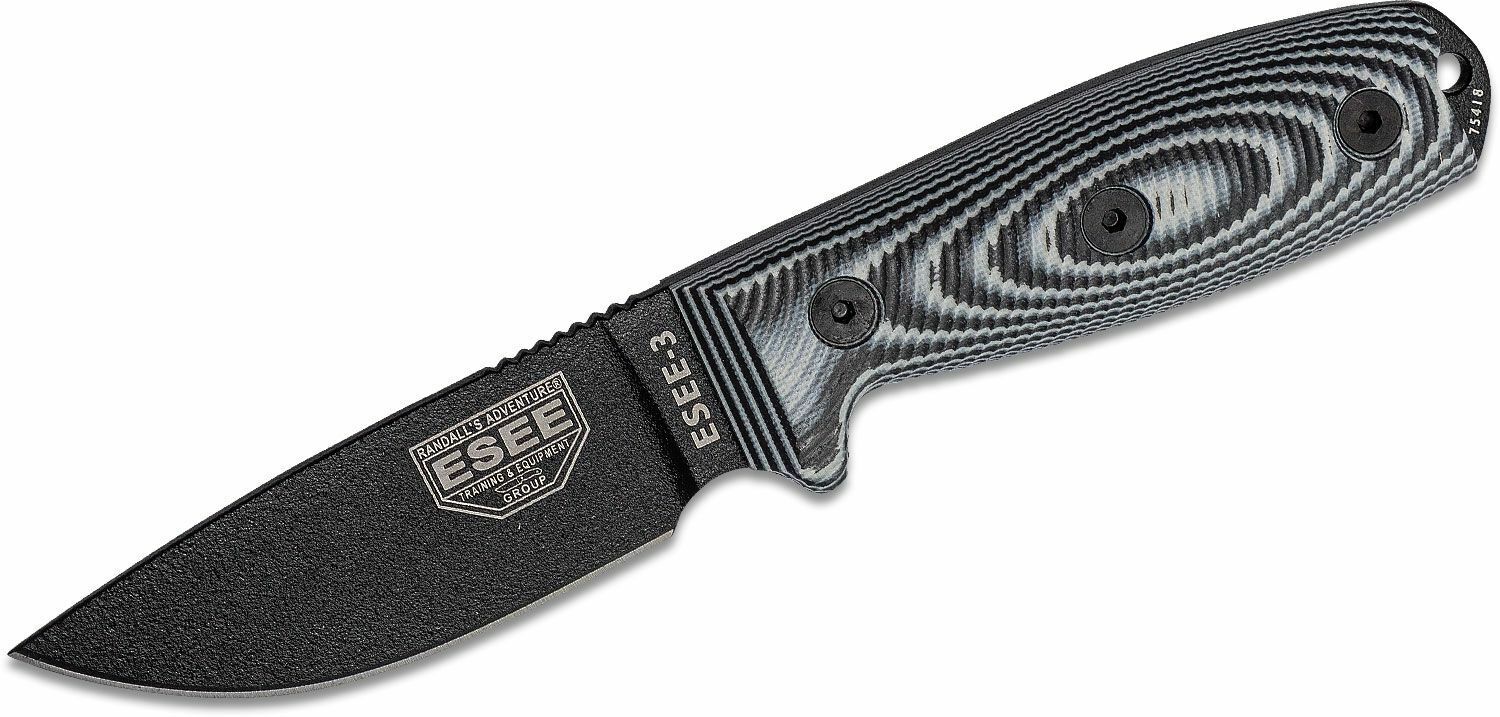 E-shop ESEE 3PMB-002 MODEL 3 taktický outdoorový nôž 8,8 cm, čierno-biela, G10, puzdro Kydex