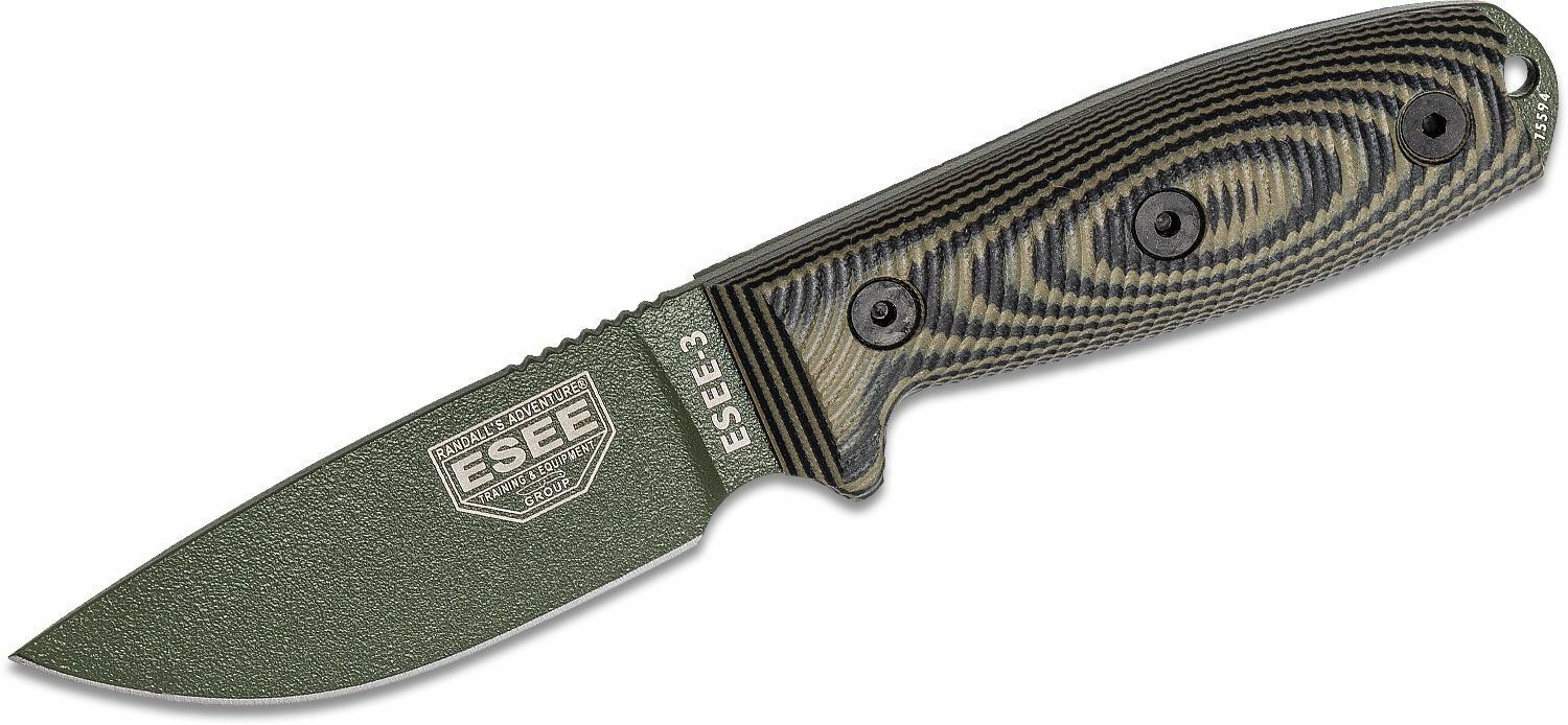 E-shop ESEE 3PMOD-003 MODEL 3 taktický outdoorový nôž 8,8 cm, čierno-zelená, G10, puzdro Kydex