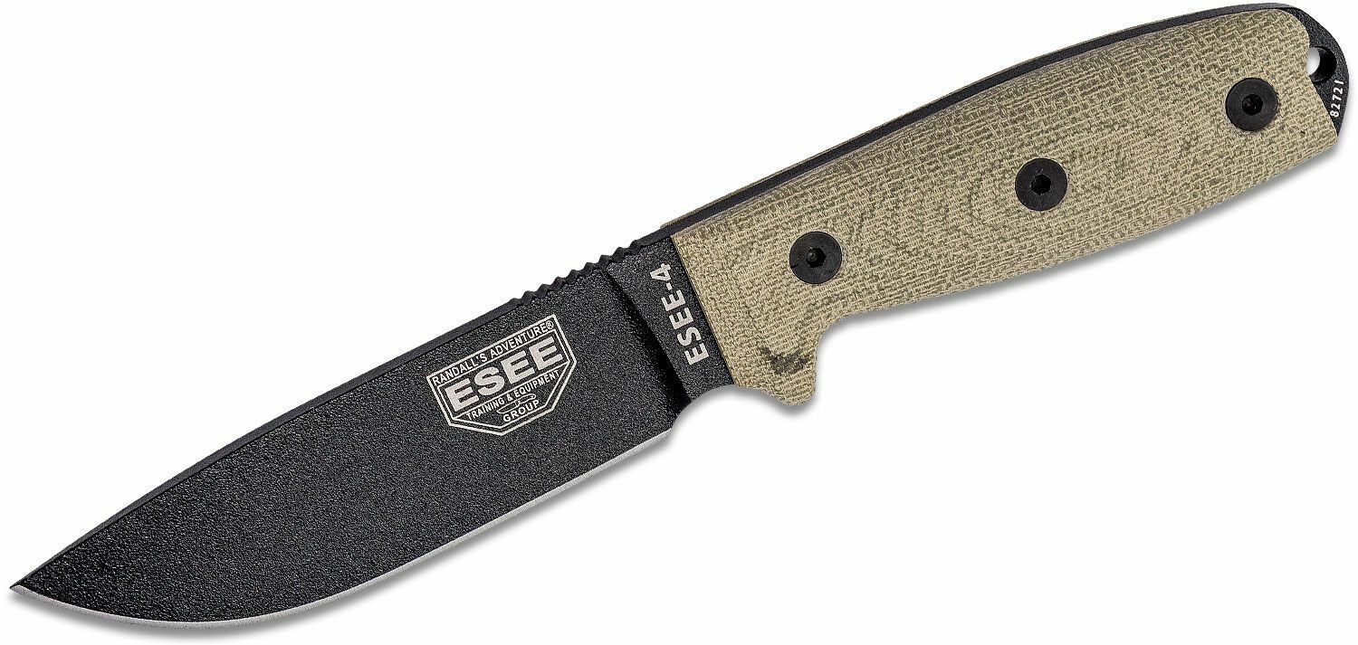 E-shop ESEE 4PB-017 Model 4 nôž na prežitie 11,4 cm, čierna, zelená, Micarta, čierne plastové puzdro
