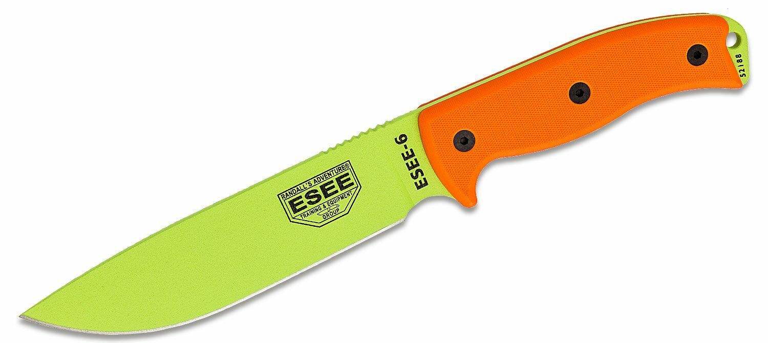 E-shop ESEE ESEE-6P-VG Plain Edge všestranný nôž 16,5 cm, zelená, oranžová, G10, puzdro