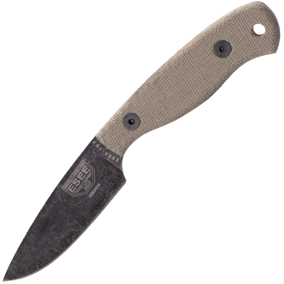 E-shop ESEE ESEE-JG3-BO Camp-Lore bushcraft nôž 8,9 cm, Stonewash Black Oxide, hnedá, Micarta, kožené puzdro