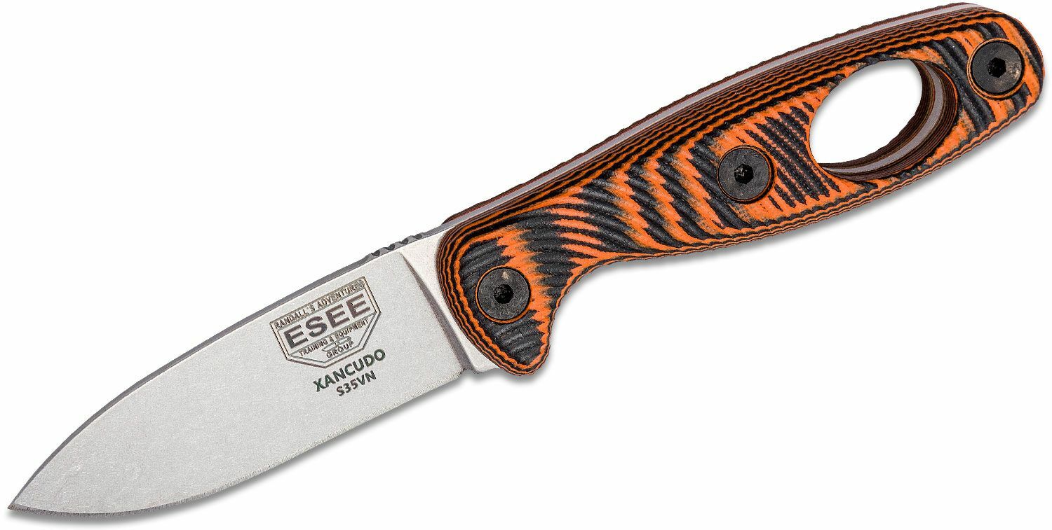 E-shop ESEE XAN1-006 Xancudo pevný outdoorový nôž 7,6 cm, čierno-oranžová, G10, puzdro, otvor