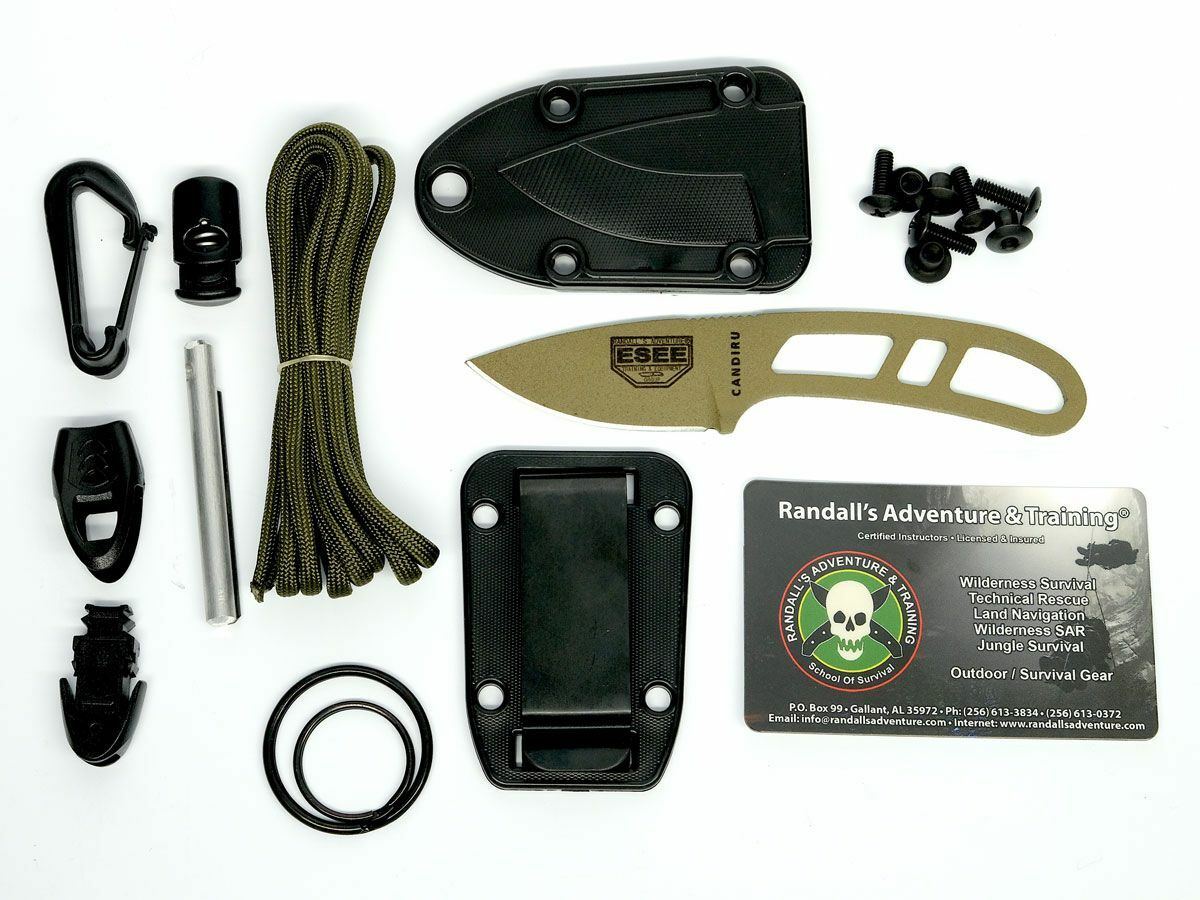 E-shop ESEE CAN-DE-KIT-E Dark Earth Candiru malý nôž na krk 5 cm, tmavohnedá, puzdro, súprava na prežitie