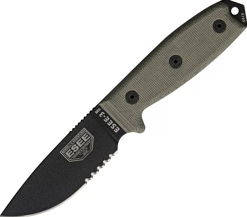 E-shop ESEE-3MIL-S ESEE 3 univerzálny nôž 9,8 cm, čierna, zelená, Micarta, plastové puzdro