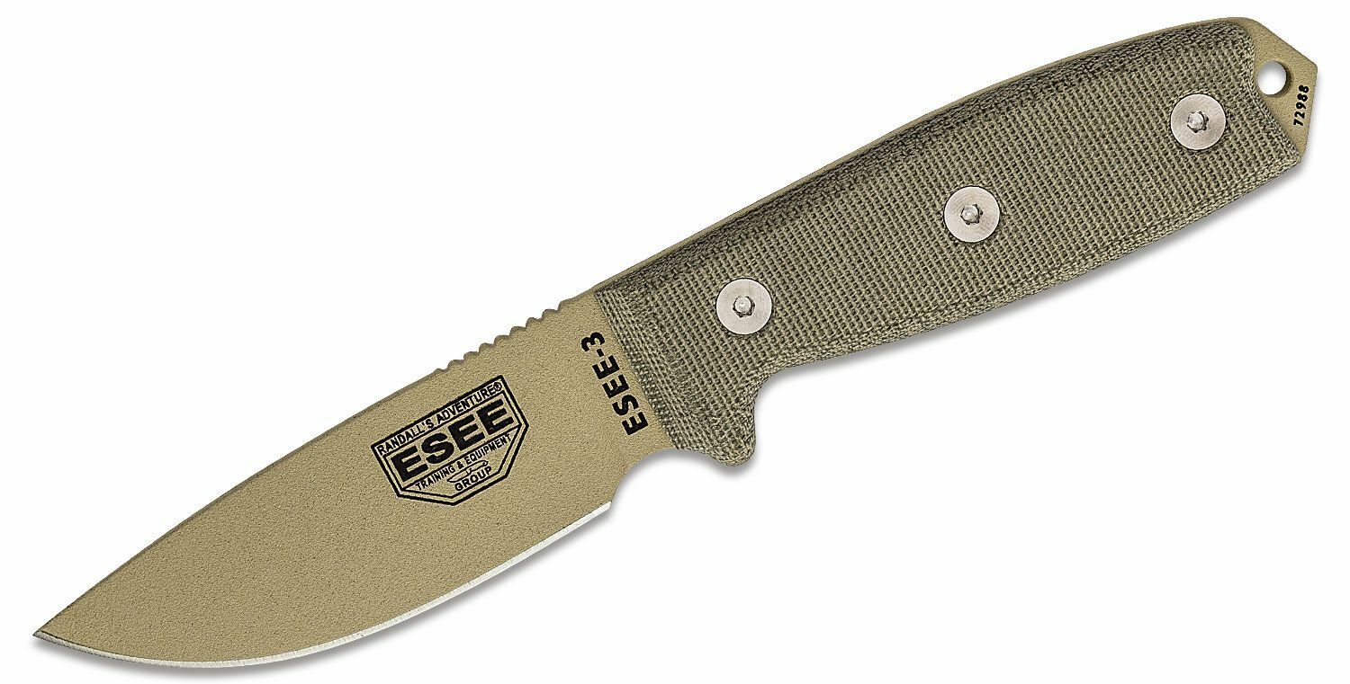E-shop ESEE ESEE-3P-DT univerzálny taktický nôž 9,8 cm, pieskovo hnedá, Micarta, plastové puzdro Desert Tan