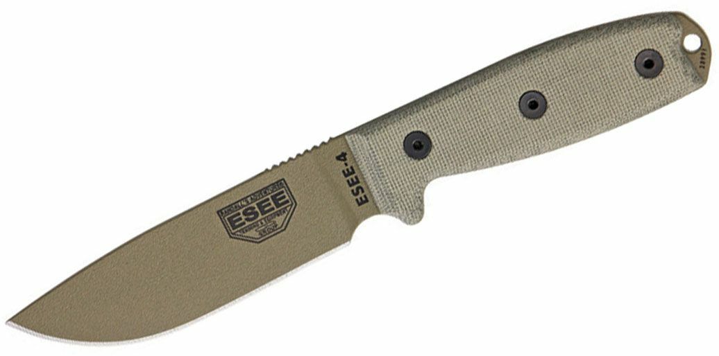 E-shop ESEE ESEE-4P-MB-DE univerzálny nôž 11,4 cm, tmavohnedá, Micarta, pripínacie čierne plastové puzdro MOLLE