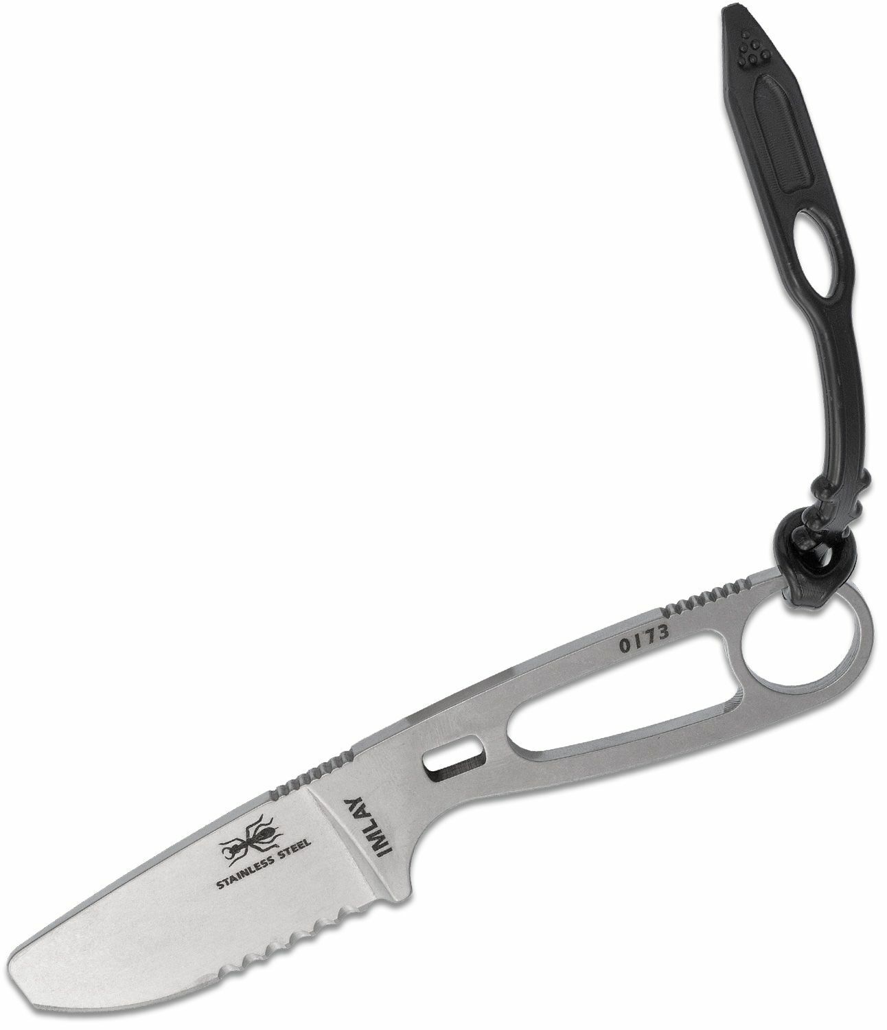 ESEE Imlay záchranársky nôž 5,9 cm, celooceľový, Stonewash, čierne plastové puzdro, pripínanie