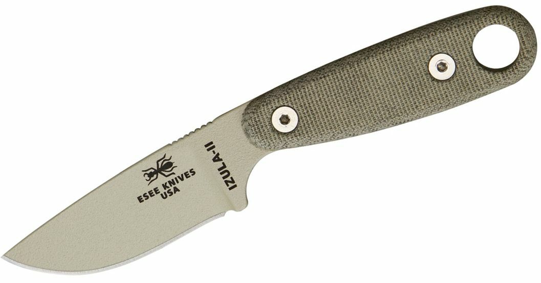 E-shop ESEE IZULA-II-DT-KIT pevný nôž 7,3 cm, hnedá, Micarta, čierne plastové puzdro, súprava na prežitie