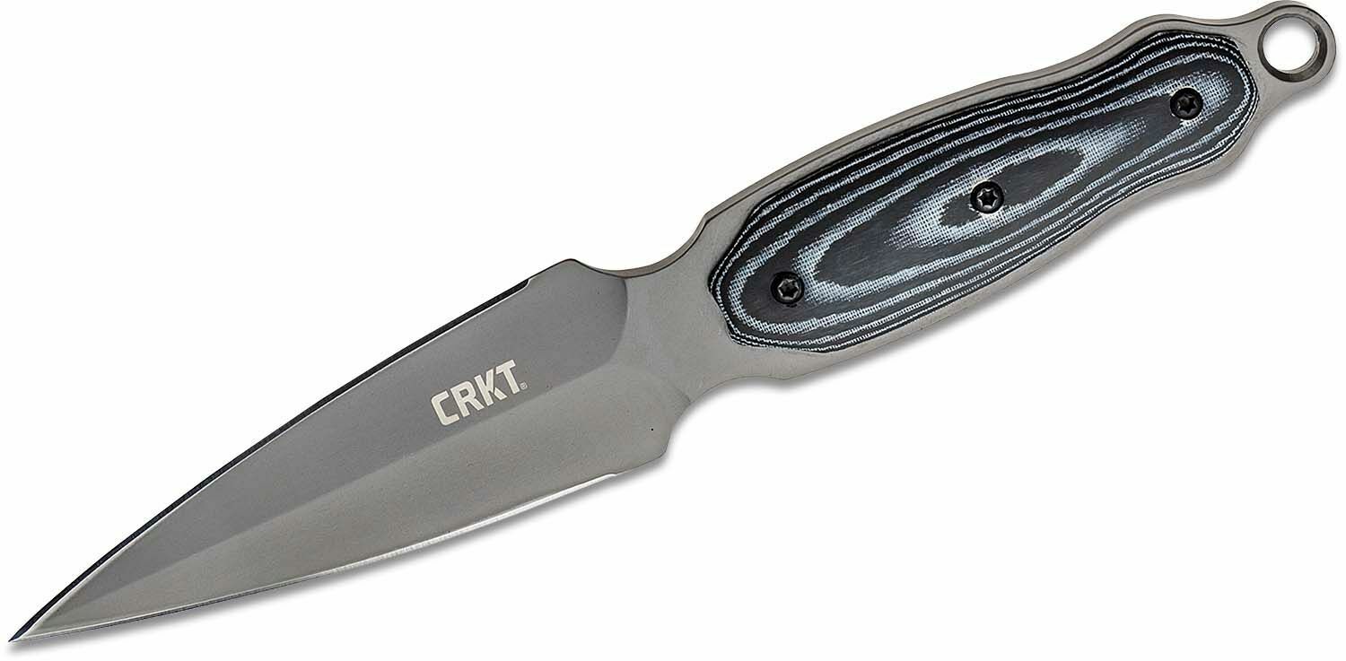 E-shop CRKT CR-2075 SHRILL™ BLACK GREY taktický nôž - dýka 12 cm, šedočierna, Micarta, kožené puzdro