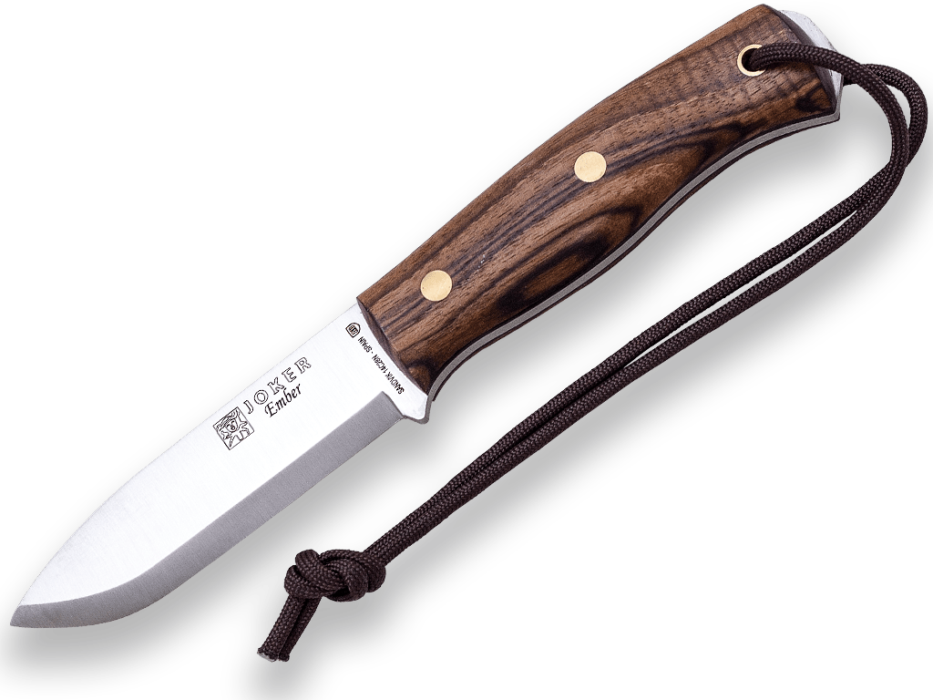 E-shop JOKER CN122 EMBER outdoorový nôž 10,5 cm, orechové drevo, kožené puzdro, paracord