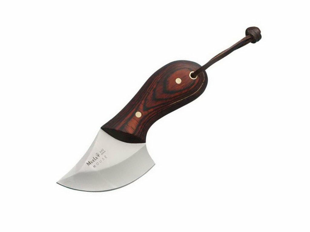 Muela Mouse 6R malý lovecký nôž na krk 6 cm, drevo Pakka, kožené puzdro