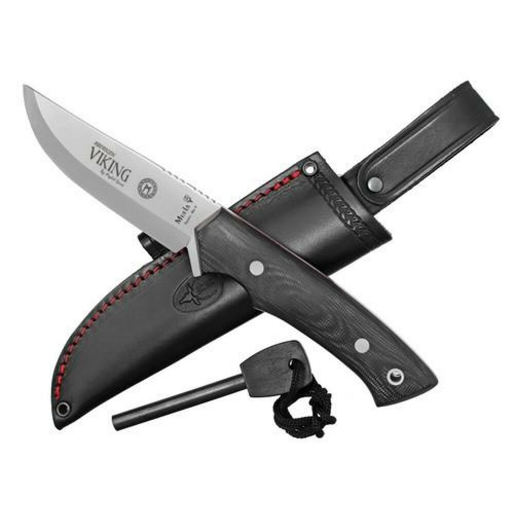 E-shop Muela Viking M11M univerzálny nôž 11 cm, CRIO-T, čierna, Micarta, kožené puzdro, kresadlo