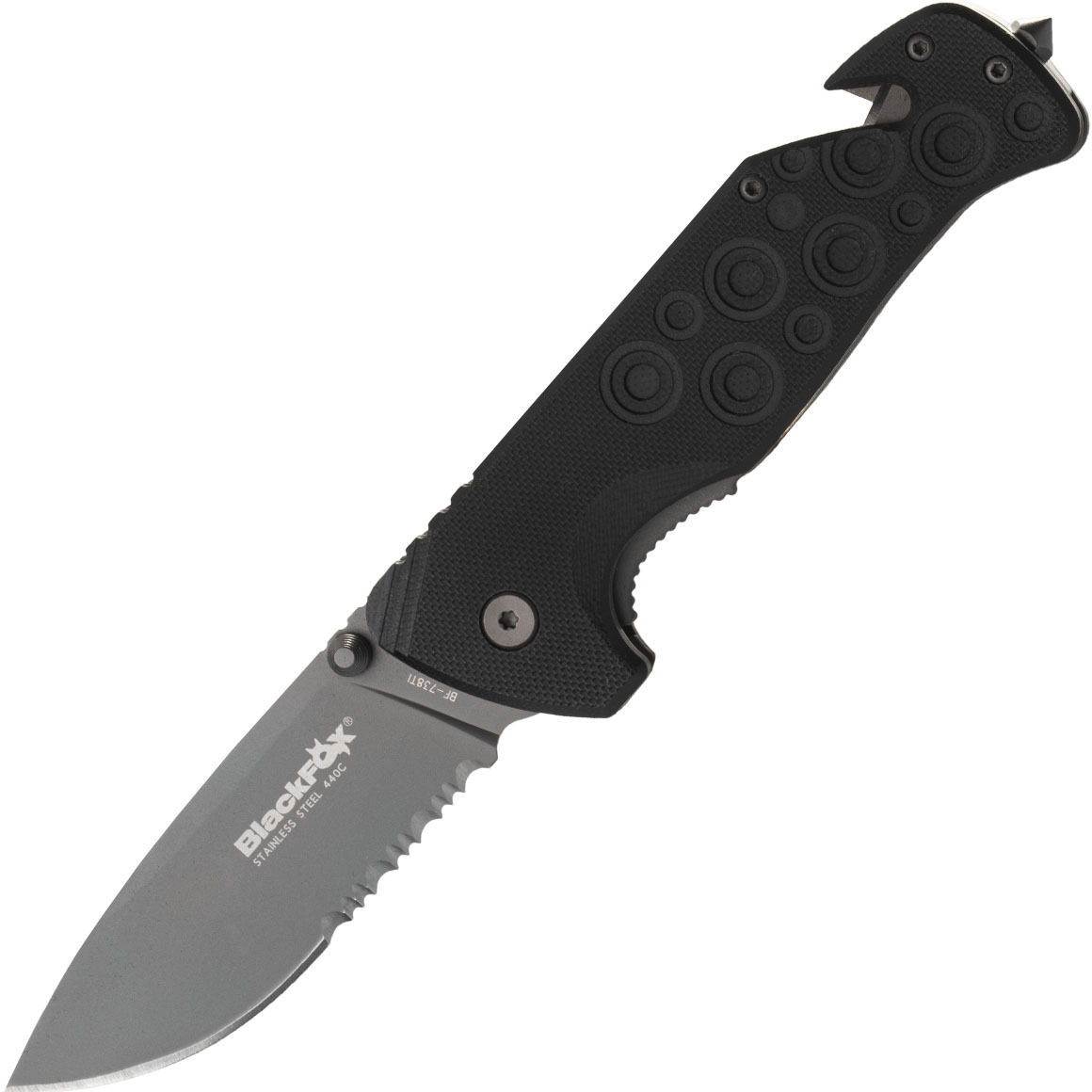 Black Fox BF-738 TI Black Action záchranársky vreckový nôž 7,9 cm, šedá, čierna, G10