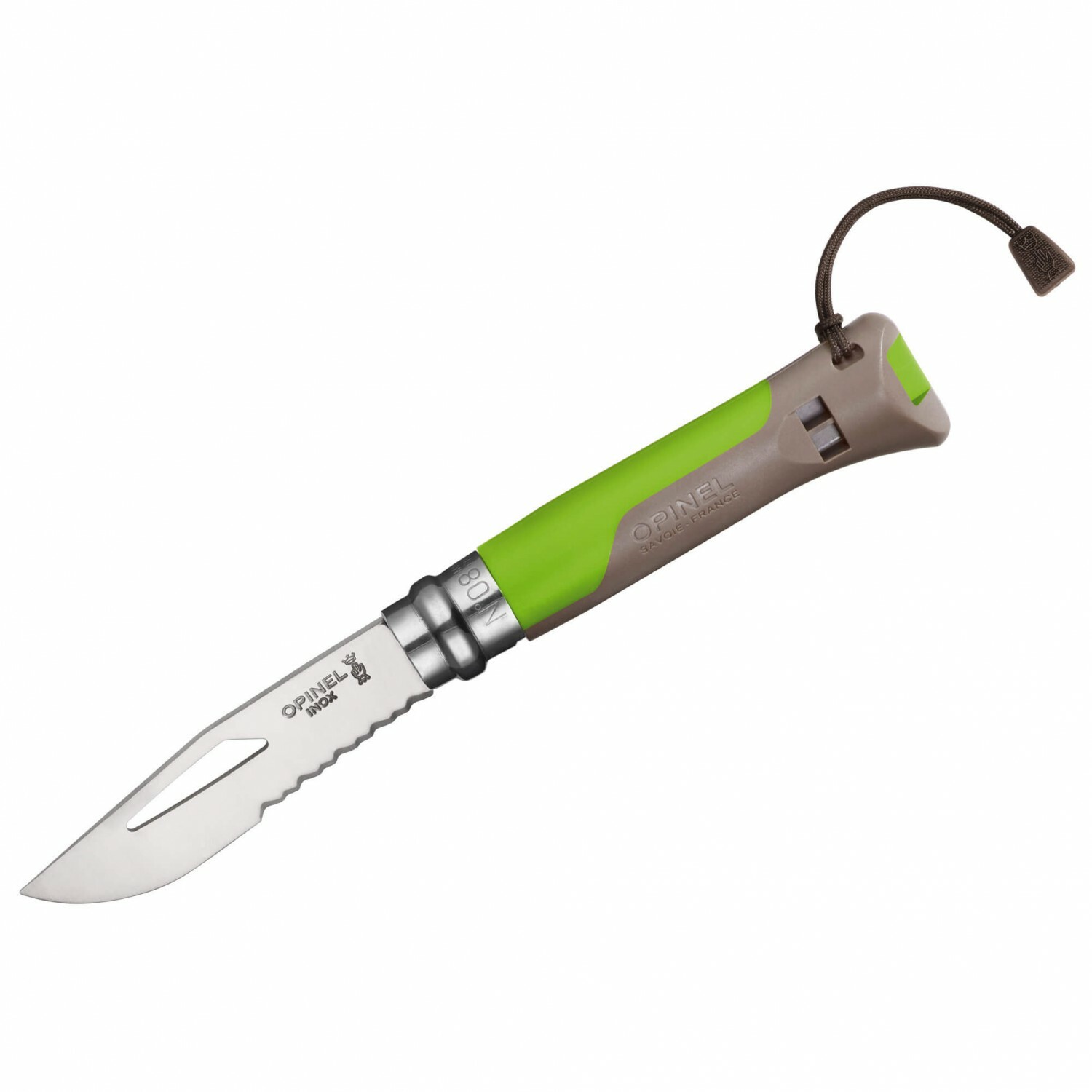 E-shop OPINEL 001715 VRI N°08 Inox Outdoor Earth/Greenvreckový nôž 8,5 cm, zeleno-hnedá, polymér, píšťalka