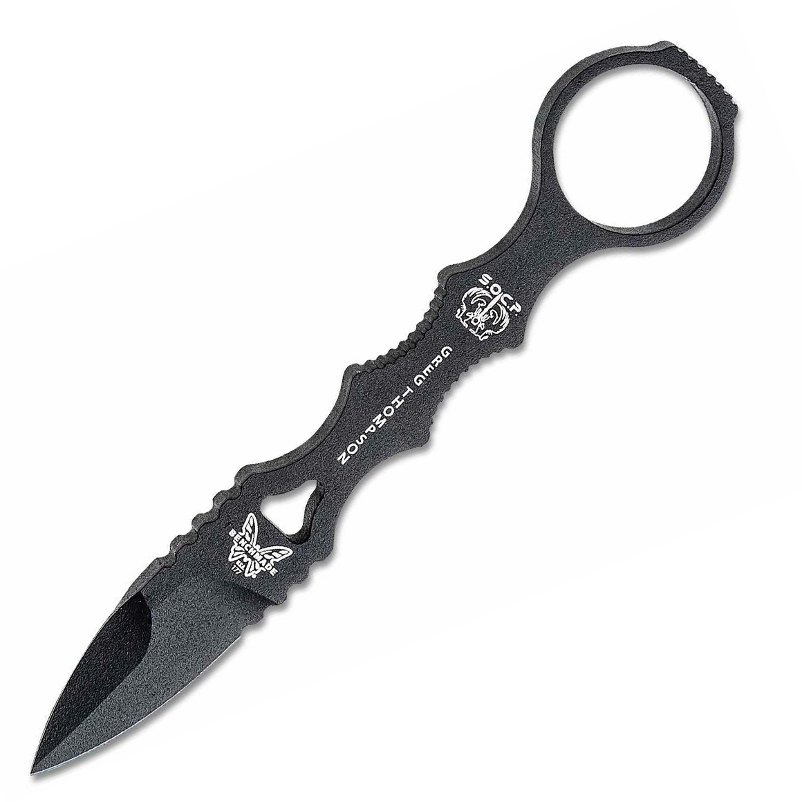 E-shop Benchmade 177BK SOCP MINI menší taktický nôž 5,6 cm, celočierna, celooceľový, plastové puzdro, MOLLE