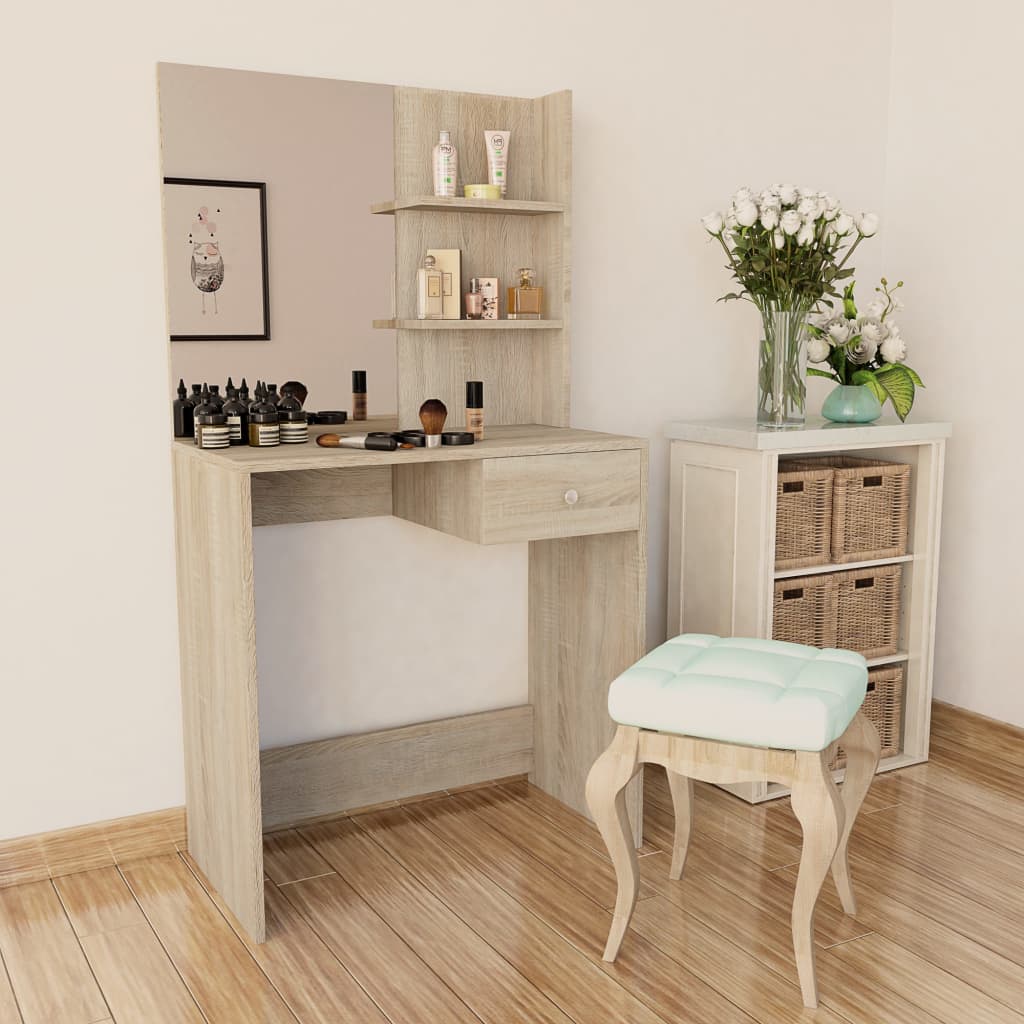 E-shop Multidom Toaletný stolík, kompozitné drevo 75x40x141 cm, dubový