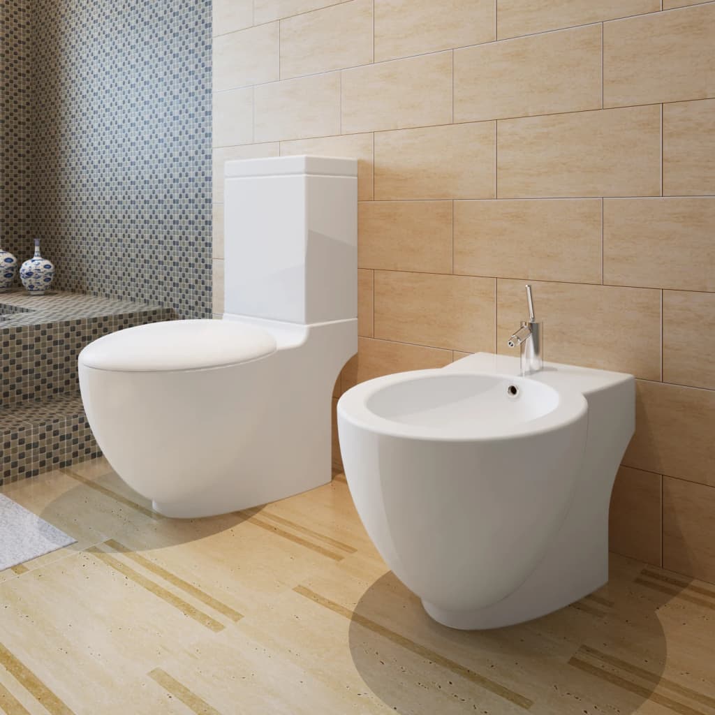 Stojaca toaleta a bidet, biela, keramika