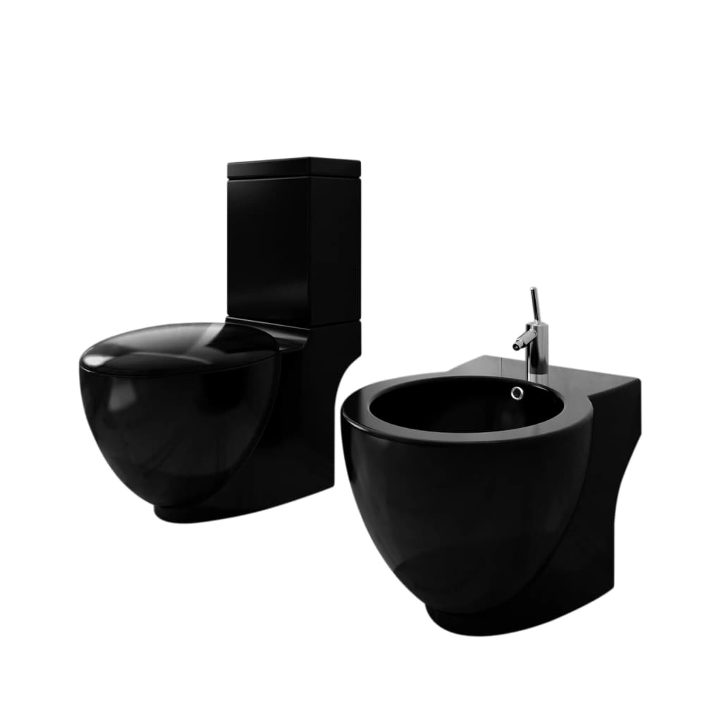 Stojaca toaleta a bidet, čierna, keramika
