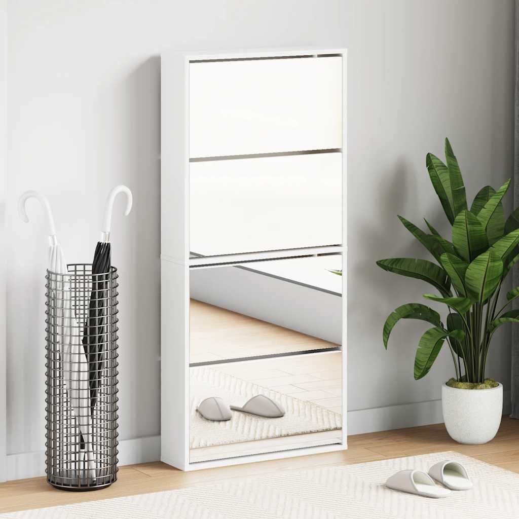 E-shop Multidom Biely botník so 4 zrkadlovými skrinkami, 63x17x134 cm