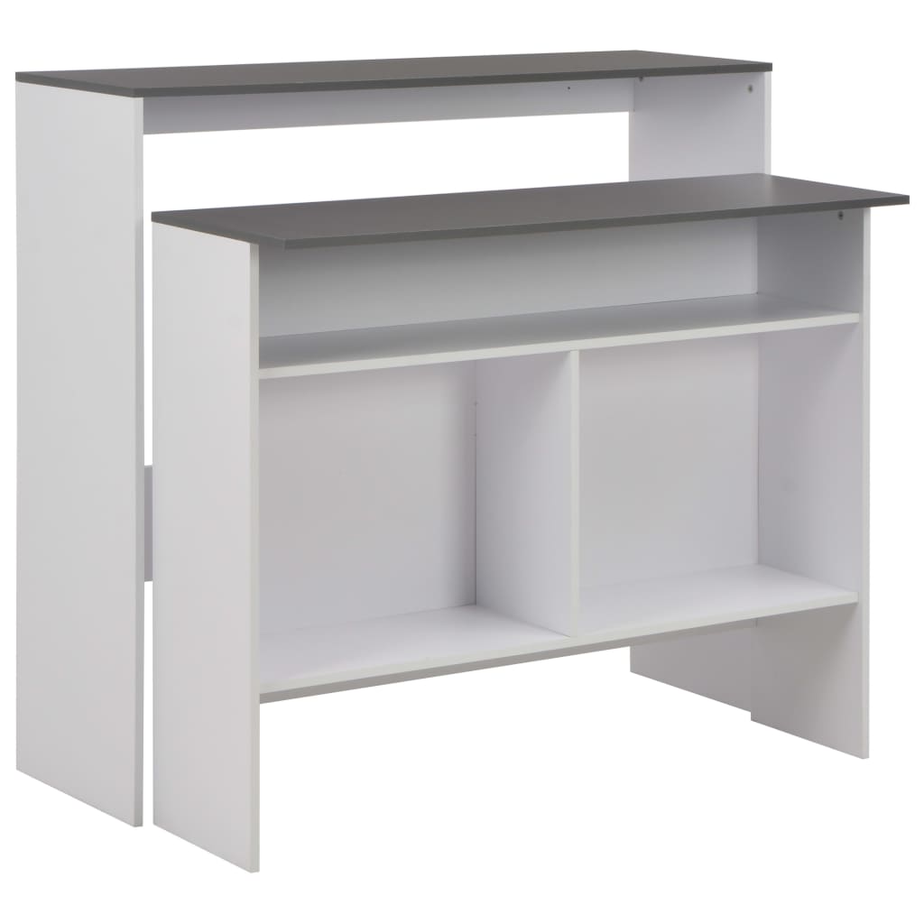E-shop Multidom Barový stôl s 2 stolovými doskami, bielo sivý 130x40x120 cm