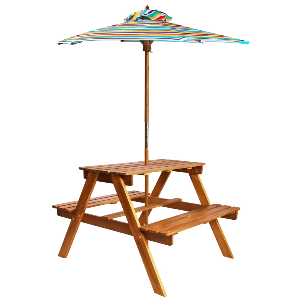 E-shop Multidom Detský piknikový stôl so slnečníkom 79x90x60 cm masívne akáciové drevo
