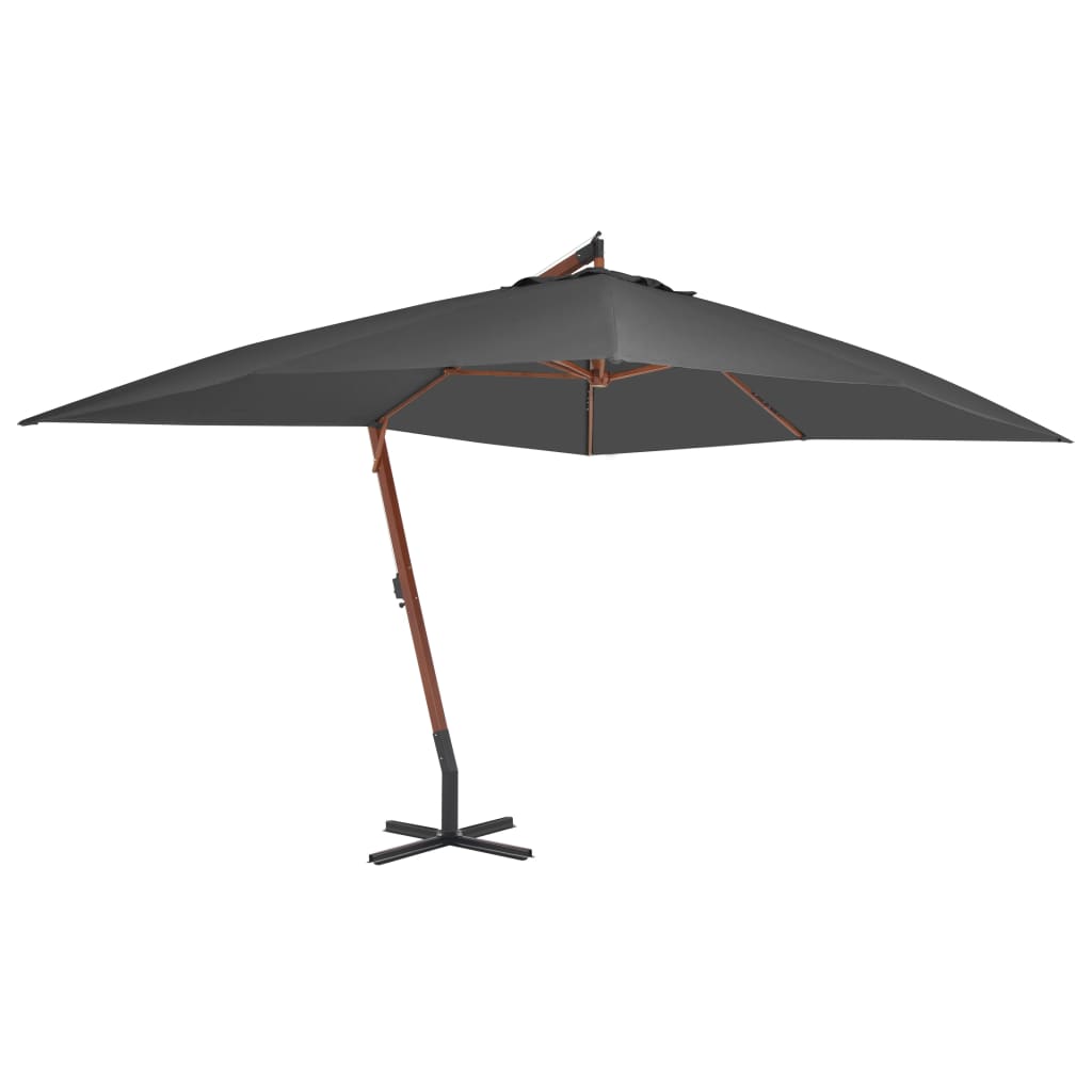 E-shop Multidom Závesný záhradný slnečník, drevená tyč 400x300 cm, antracitový