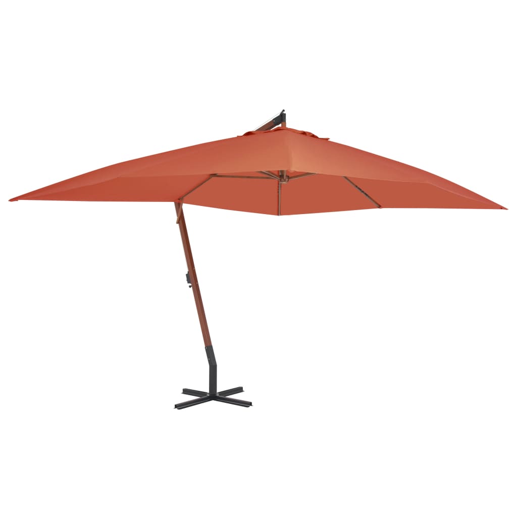 E-shop Multidom Závesný záhradný slnečník, drevená tyč 400x300 cm, tehlový