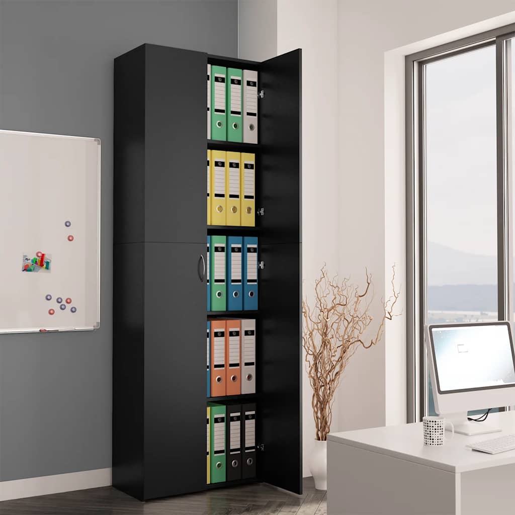 E-shop Multidom Kancelárska skrinka, čierna 60x32x190 cm, kompozitné drevo