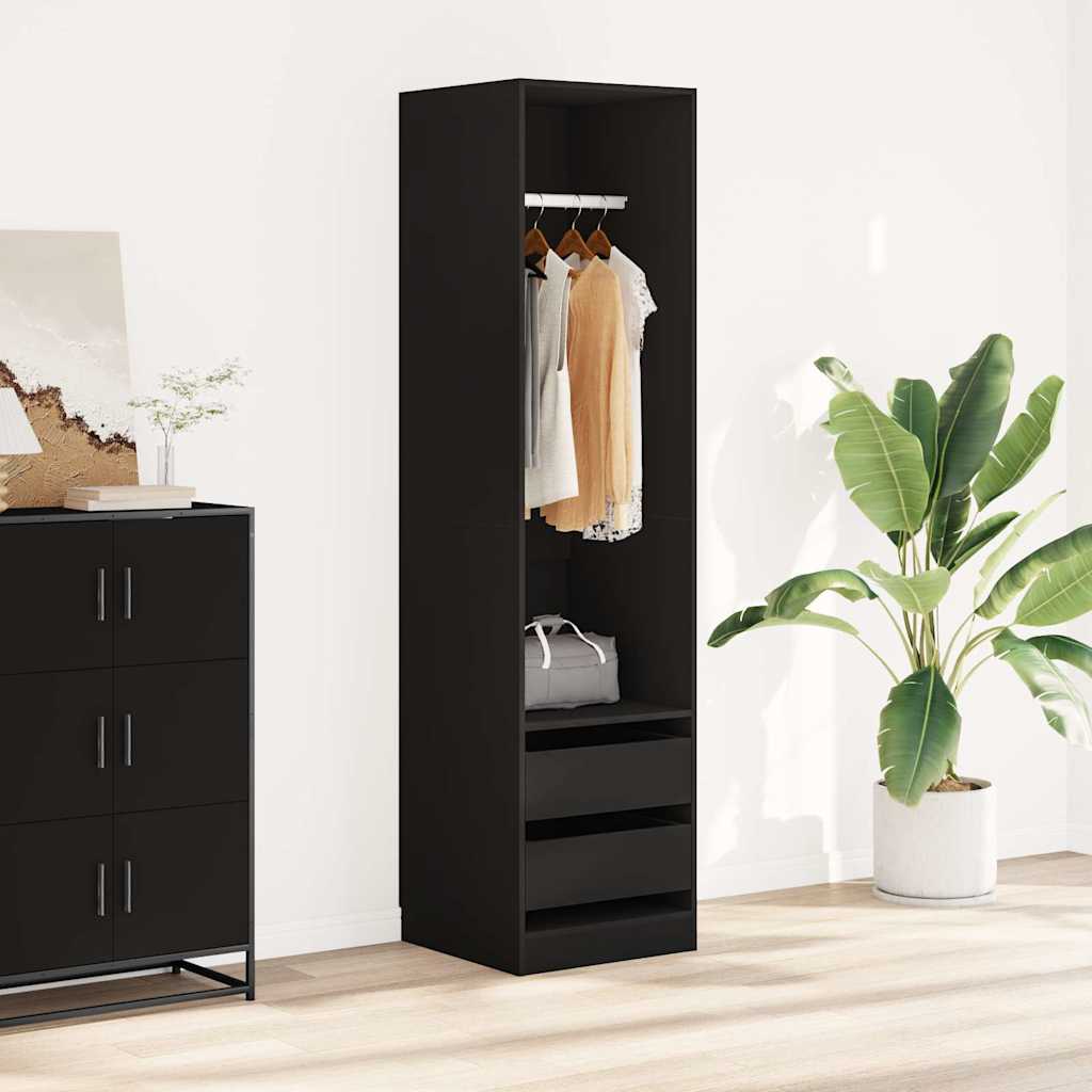 E-shop Multidom Šatník so zásuvkami, čierny 50x50x200 cm, kompozitné drevo