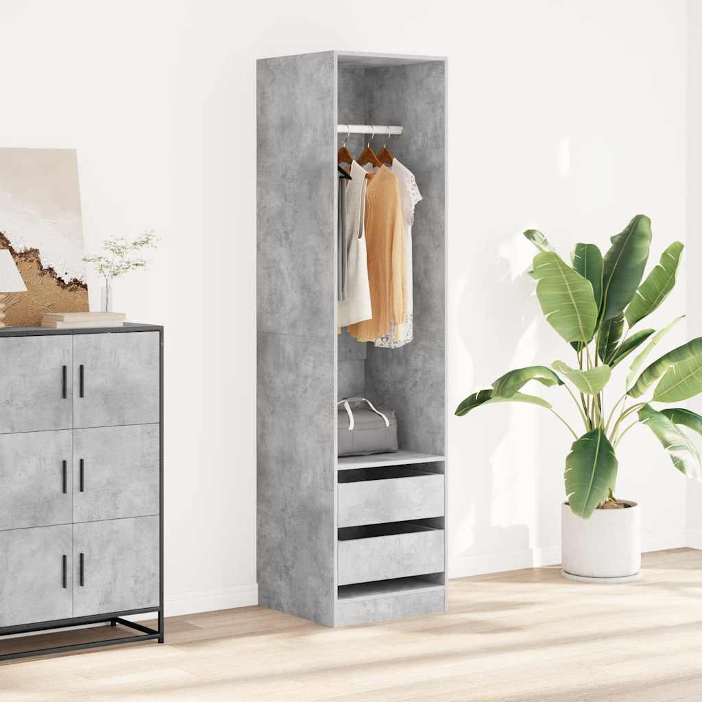 E-shop Multidom Šatník so zásuvkami, betónovo sivý 50x50x200cm kompozitné drevo