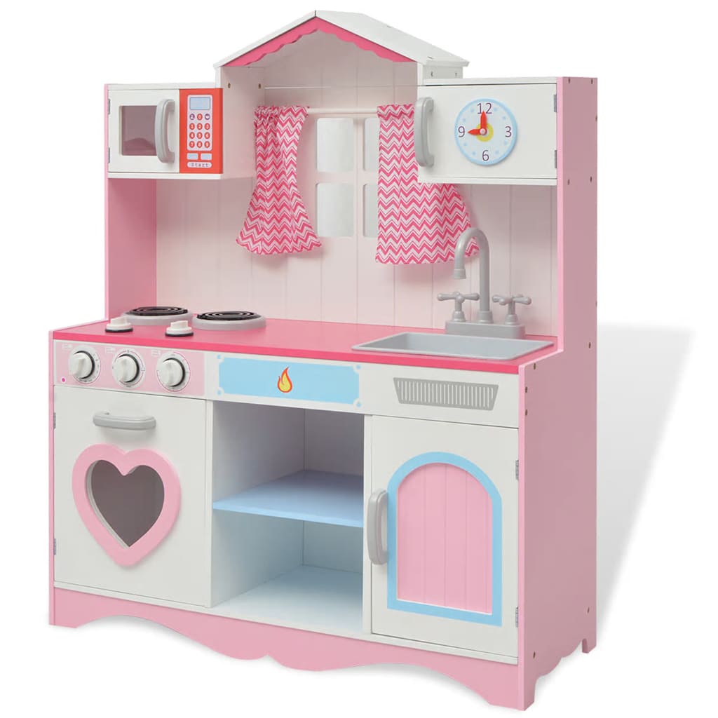 E-shop Multidom Drevená detská kuchynka, 82x30x100 cm, ružovo- biela