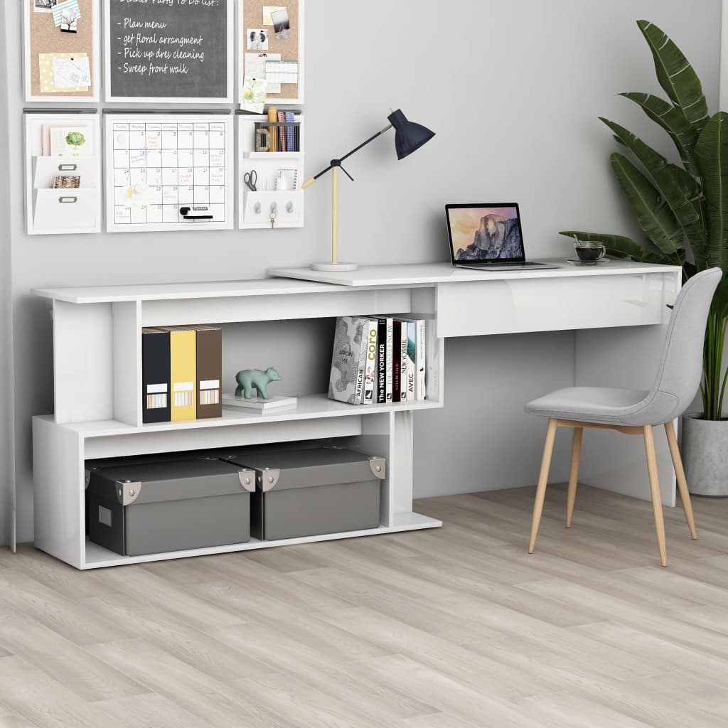 E-shop Multidom Rohový stôl, lesklý biely 200x50x76 cm, kompozitné drevo