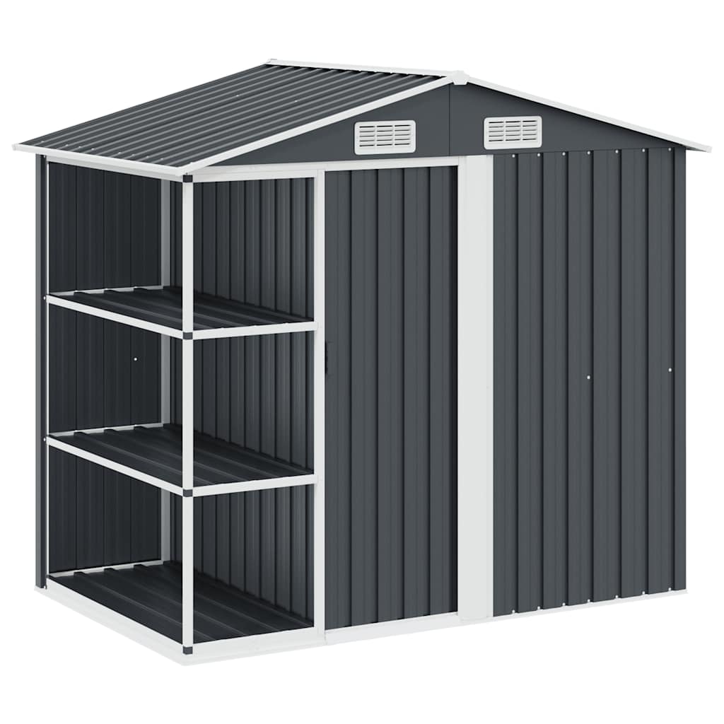 E-shop Multidom Záhradná kôlňa s regálom antracitová 205x130x183 cm železná