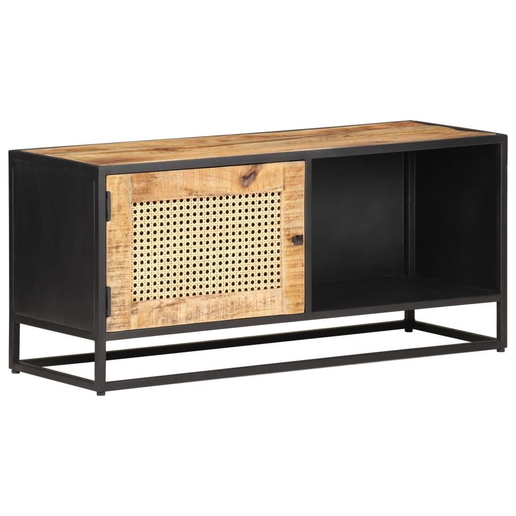 E-shop Multidom TV skrinka 90x30x40 cm surový mangovníkový masív a prírodný rákos