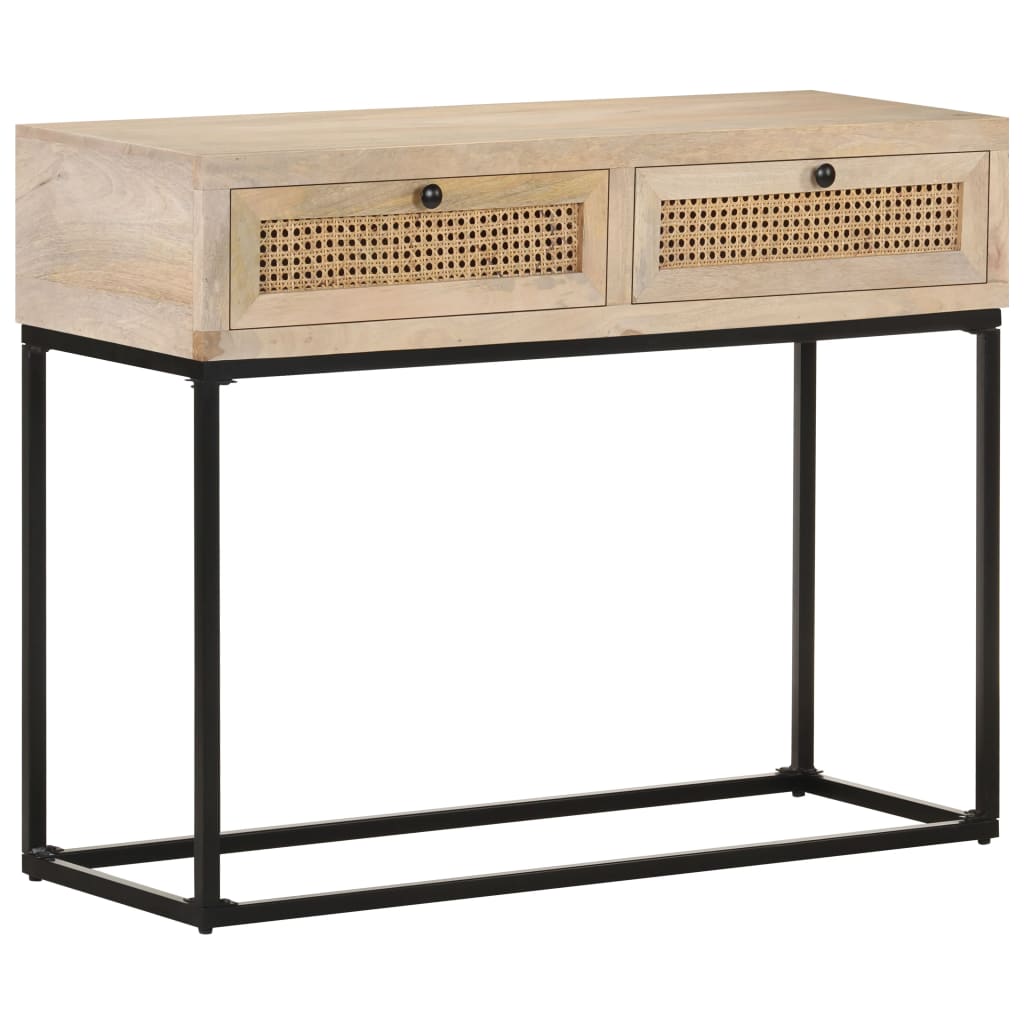E-shop Multidom Konzolový stolík 100x35x76 cm mangovníkový masív a prírodná trstina