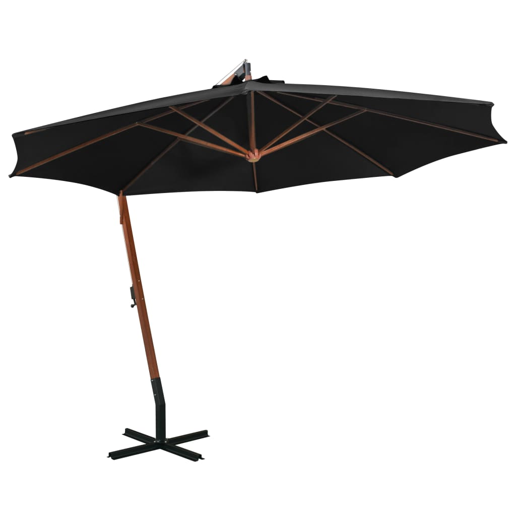E-shop Multidom Závesný záhradný slnečník+ tyč, čierny 3,5x2,9 m, jedľový masív