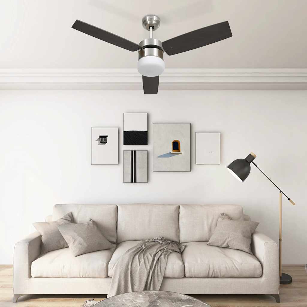 E-shop Multidom Stropný ventilátor so svetlom a ovládačom 108 cm, tmavohnedý