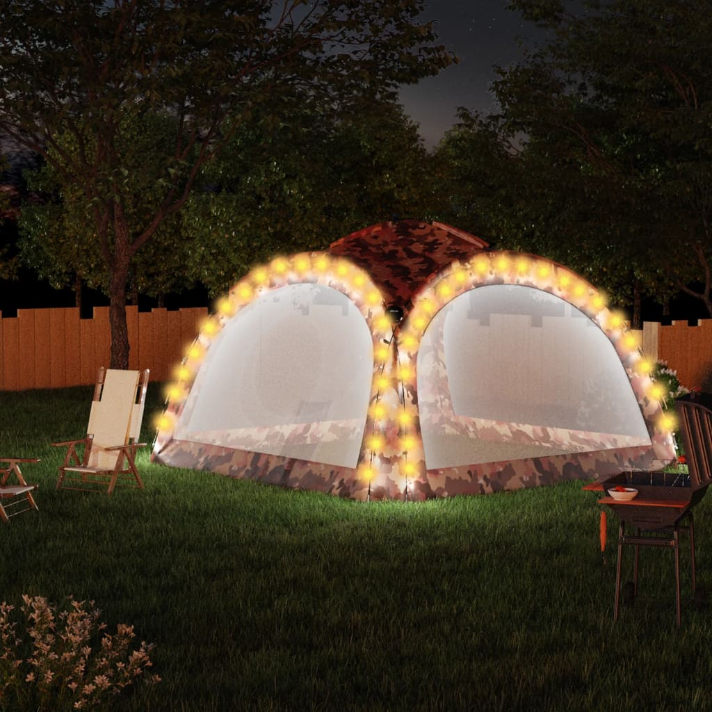 E-shop Multidom Párty stan s LED a 4 bočnými stenami 3,6x3,6x2,3 m, maskáčový