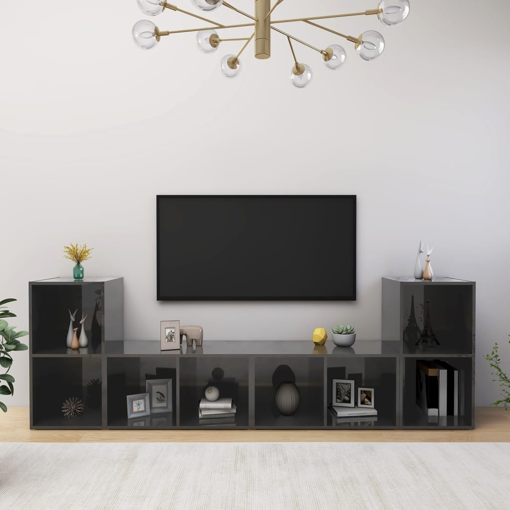 E-shop Multidom TV skrinky 4 ks, lesklé sivé 72x35x36,5 cm, kompozitné drevo