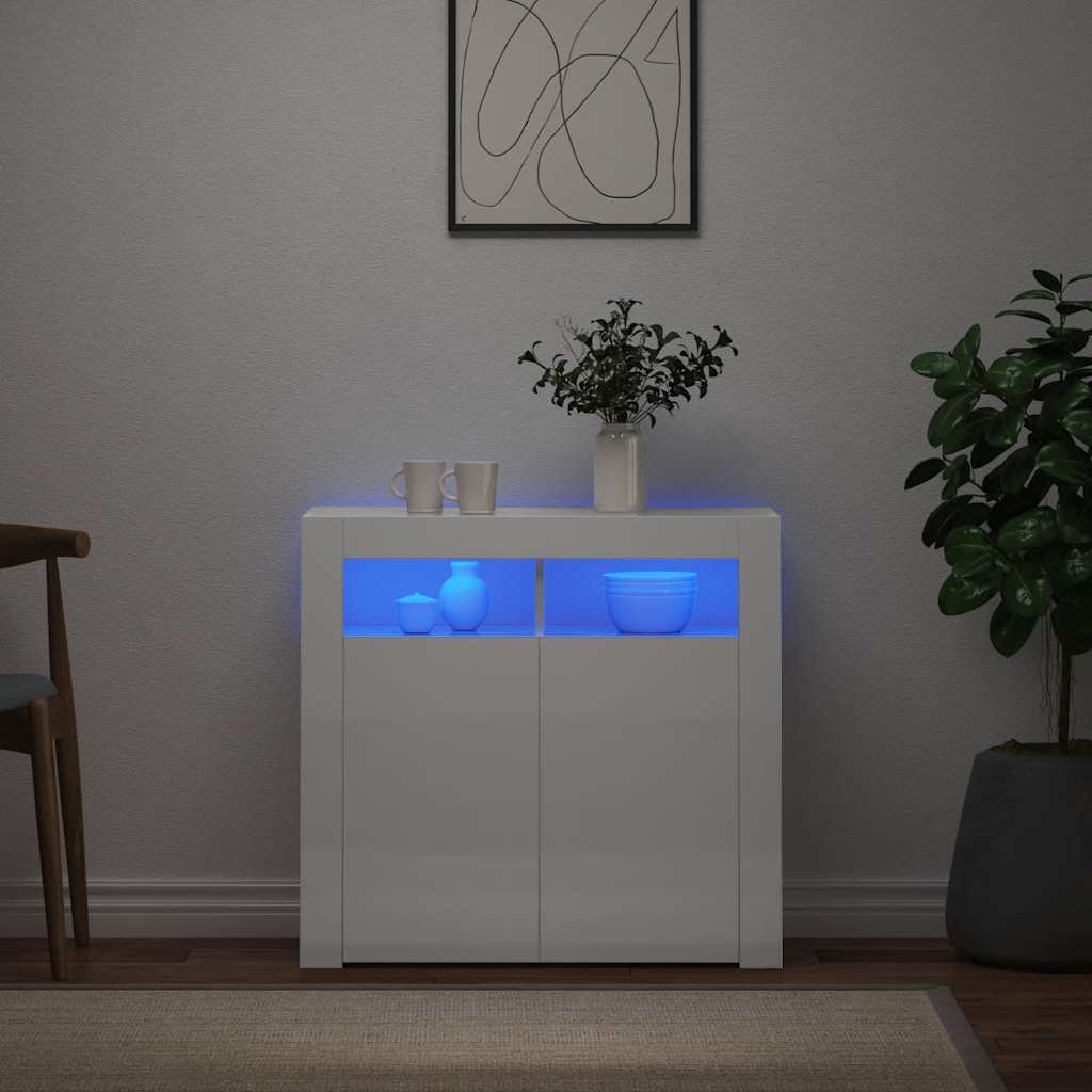 E-shop Multidom Komoda s LED svetlami lesklá biela 80x35x75 cm