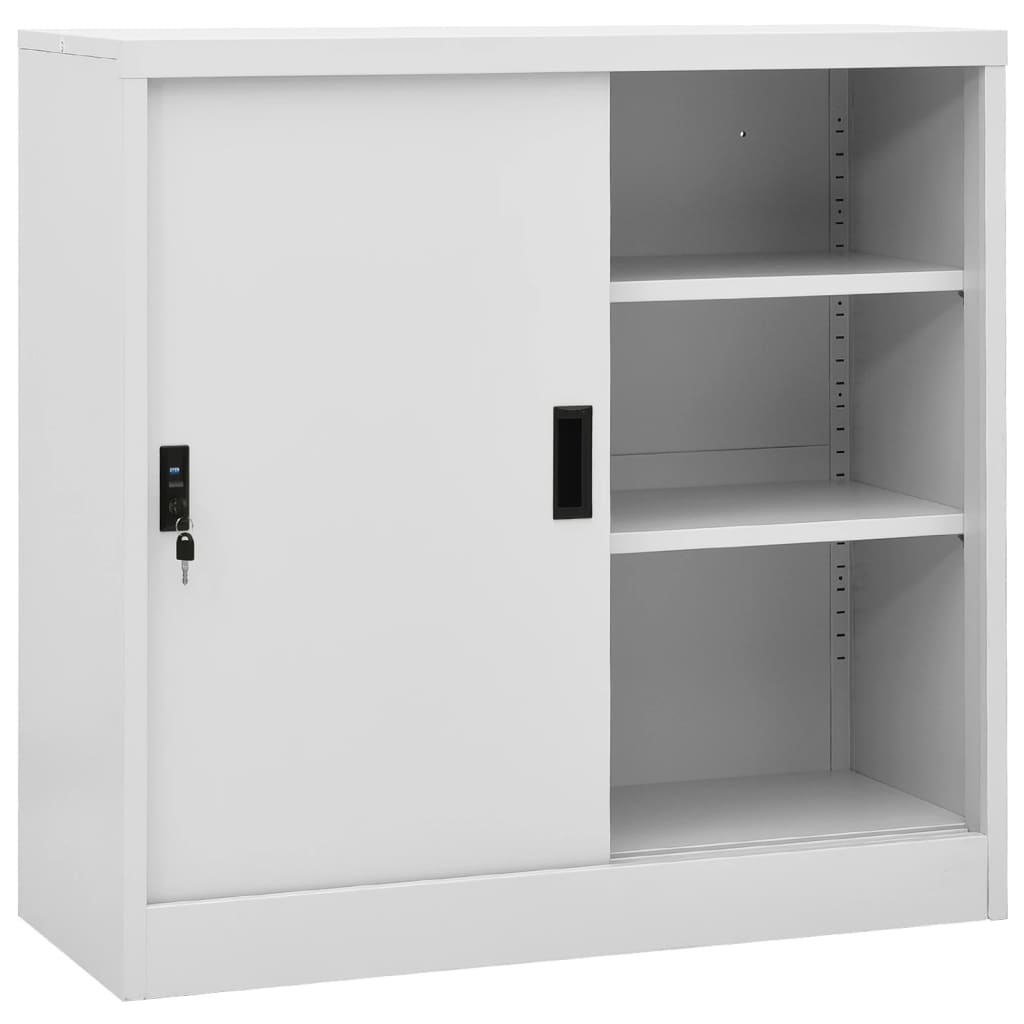 E-shop Multidom Kancelárska skriňa s posuvnými dverami bledosivá 90x40x90 cm oceľ