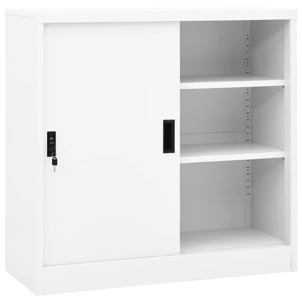 E-shop Multidom Kancelárska skriňa s posuvnými dverami biela 90x40x90 cm oceľ