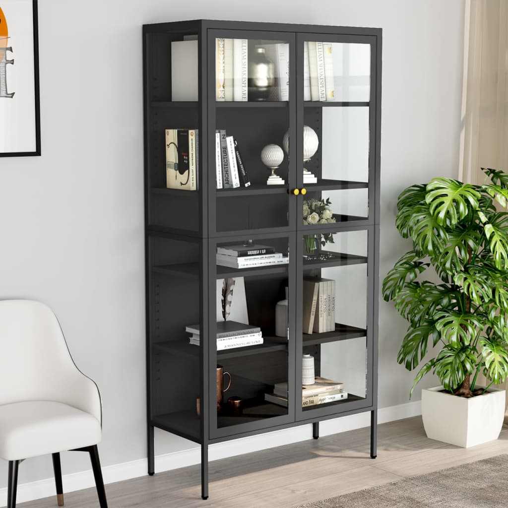 E-shop Multidom Vitrína antracitová 90x40x180 cm oceľ a tvrdené sklo