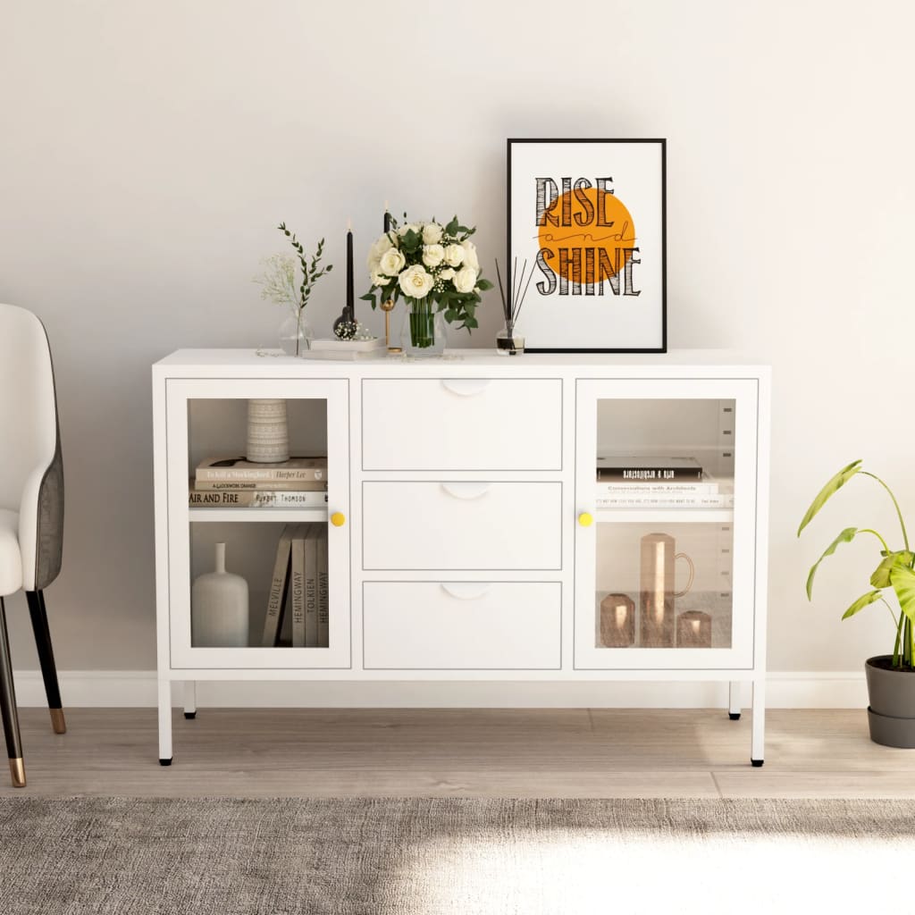 E-shop Multidom Komoda biela 105x35x70 cm oceľ a tvrdené sklo