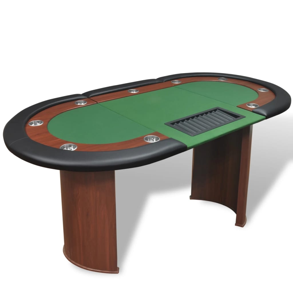 Multidom Pokerový stôl pre 10, zóna pre dílera, držiak na žetóny, zelený