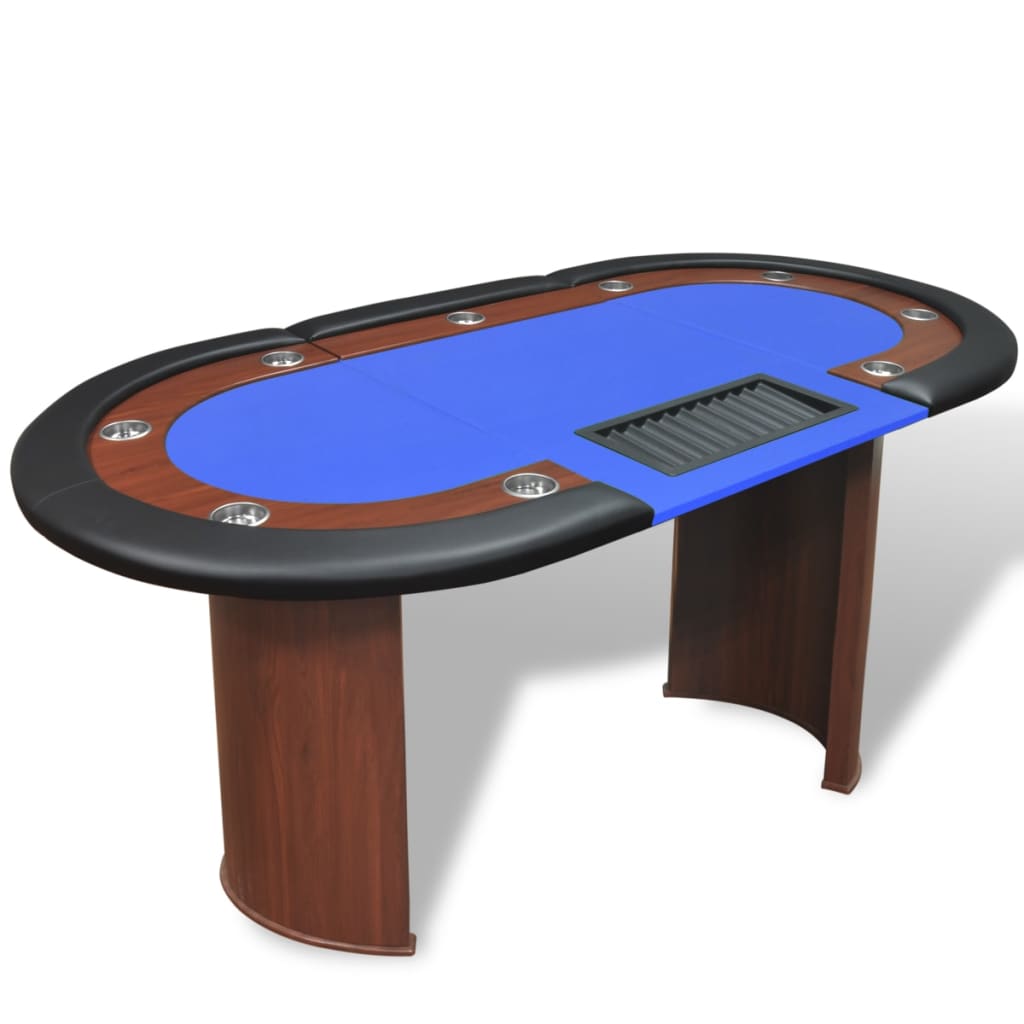 Multidom Pokerový stôl pre 10, zóna pre dílera, držiak na žetóny, modrý