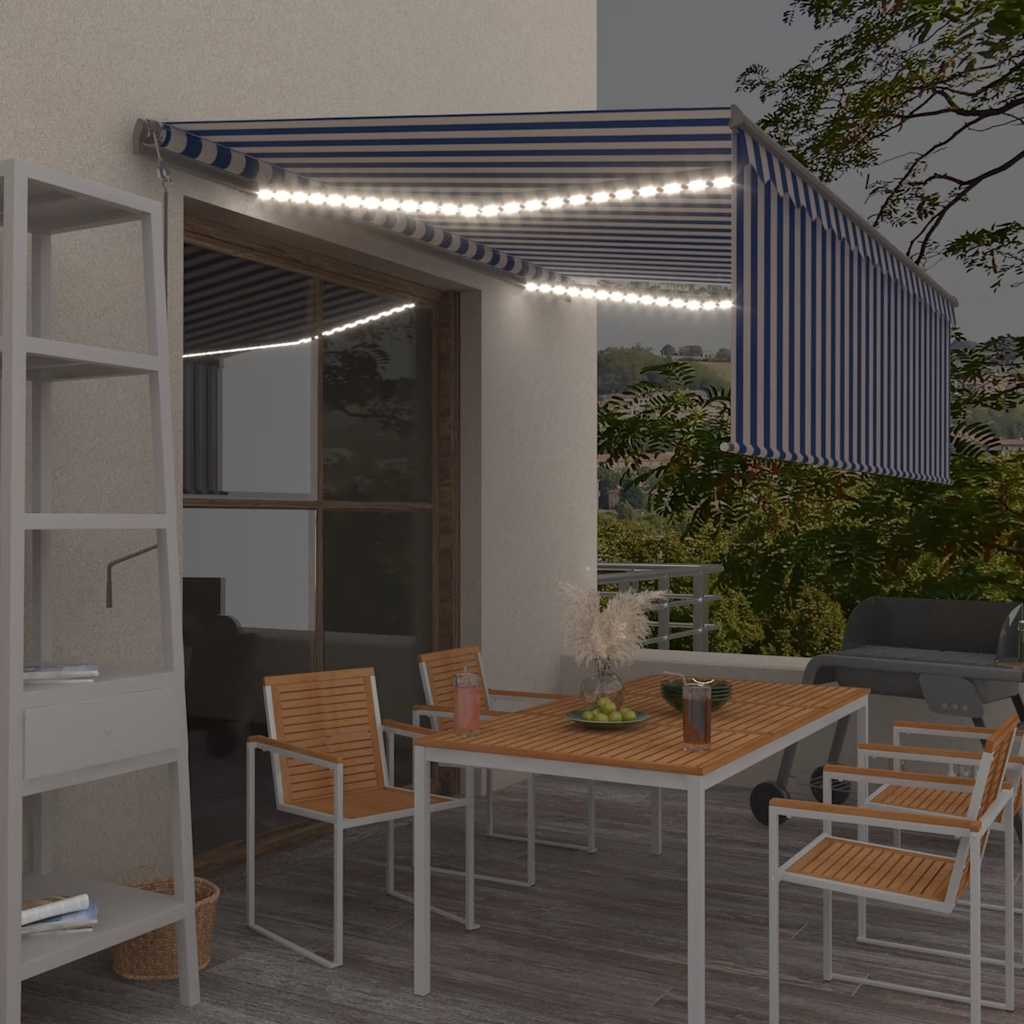 E-shop Multidom Automatická markíza tienidlo&LED&senzor vetra 4x3m modro-biela