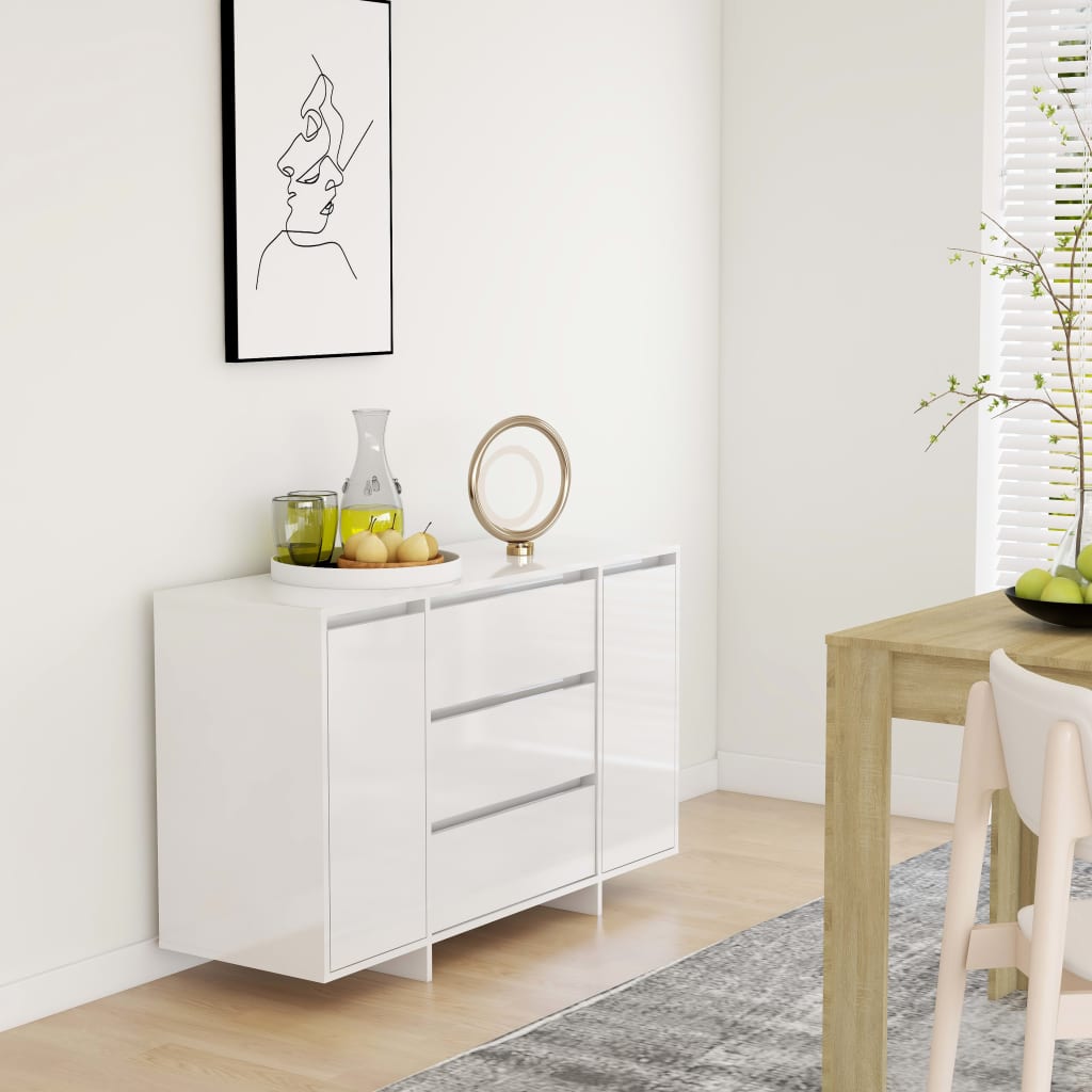 E-shop Multidom Komoda, 3 zásuvky, lesklá biela 120x41x75 cm, kompozitné drevo
